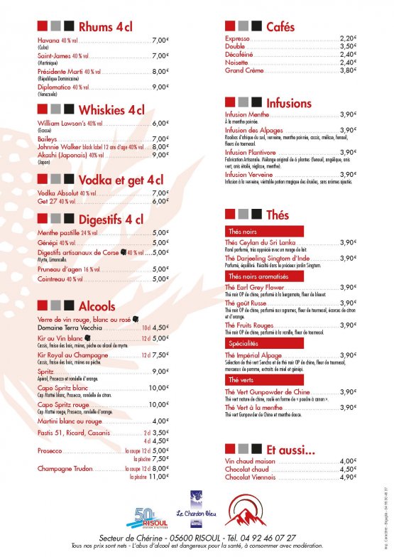 carte A Casa Nostra Risoul bières